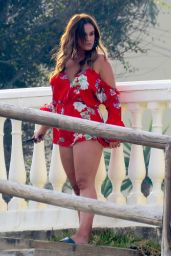 Vicky Pattison in Red Playsuit - Filming New TV Show On Beach in Spain 09/25/2017