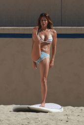 Brooke Burke in a Stripped Bikini - Filming a Workout Video in Malibu 10/23/2017