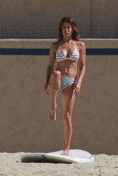 Brooke Burke in a Stripped Bikini - Filming a Workout Video in Malibu 10/23/2017