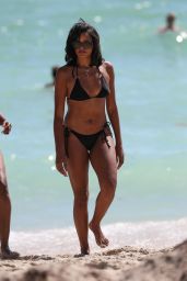 Claudia Jordan in a Black Triangle Top Bikini - Miami Beach 10/15/2017