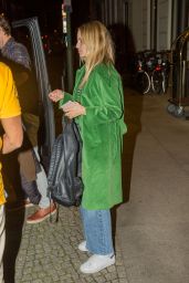 Dianna Agron in a Forest Green Coat and Denim Skirt - Outside the Titanic Hotel in Berlin 10/16/2017