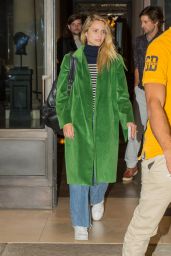 Dianna Agron in a Forest Green Coat and Denim Skirt - Outside the Titanic Hotel in Berlin 10/16/2017