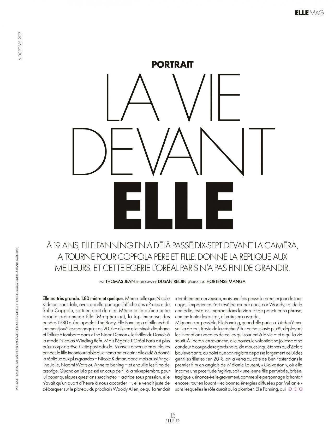 Elle Fanning - ELLE France, October 6th, 2017 • CelebMafia