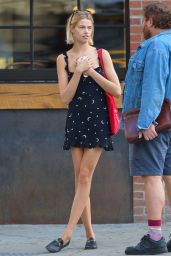 Hailey Clauson in Summer Mini Dress - Out in NYC 10/05/2017