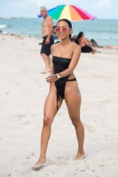 Karrueche Tran in a Black Monokini on the Beach in Miami Beach 10/18/2017