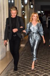 Kylie Minogue in a Sparkly Jumpsuit - Heads Out to Dinner at Marius Et Janette in Paris 10/02/2017