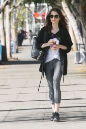 Lily Collins in Spandex - Picks Up Iced Coffee in West Hollywood 10/05/2017