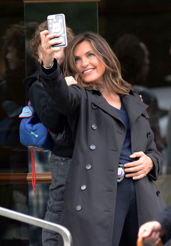 Mariska Hargitay - Taking Selfies on the Set of "Law & Order: Special Victims Unit" in NYC 10/24/2017