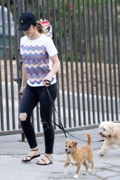Minka Kelly Street Style - Takes Her Dogs to a Park in LA