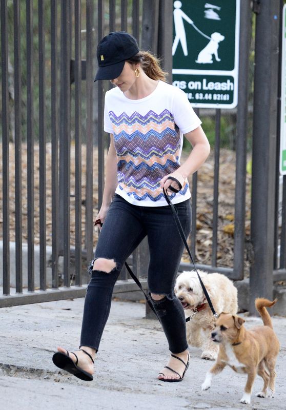 Minka Kelly Street Style - Takes Her Dogs to a Park in LA