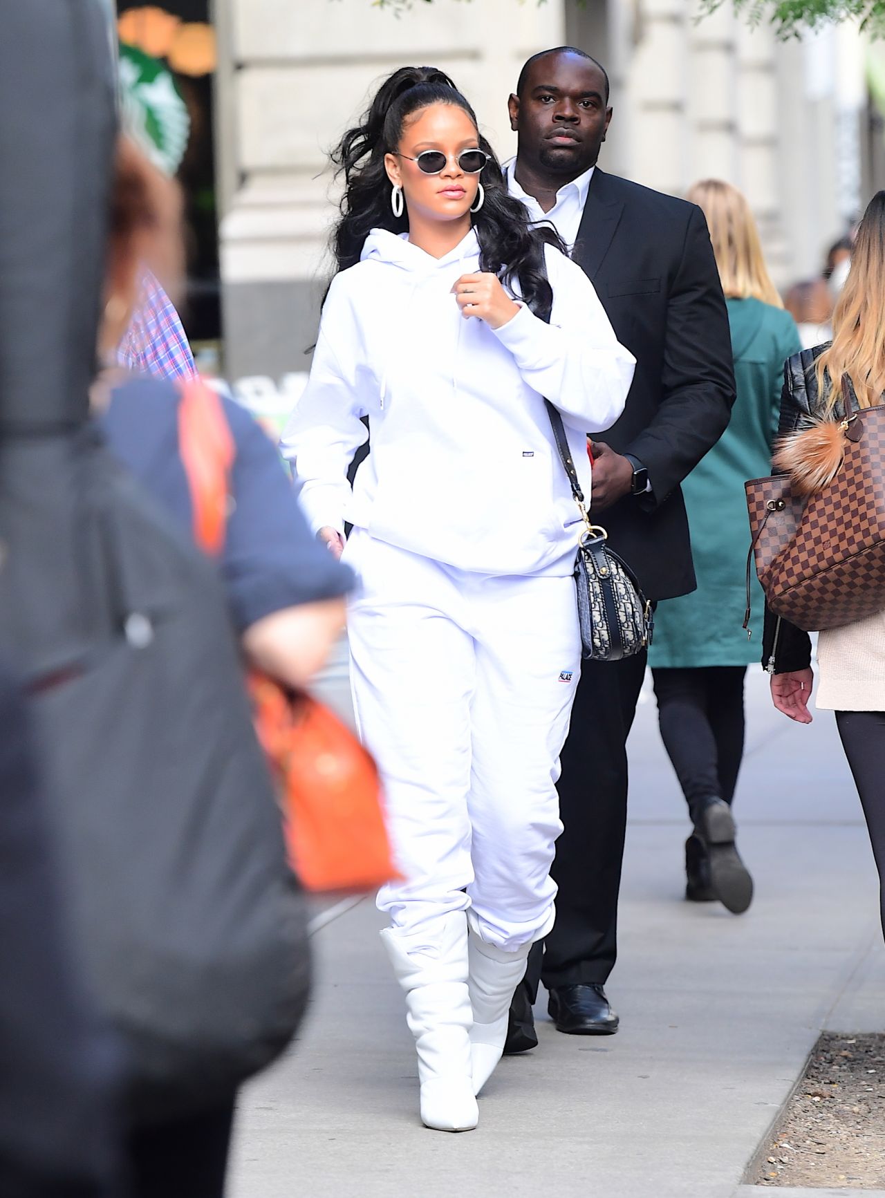 Rihanna in an all White Sweatsuit - Leaving Her Hotel in New York City ...