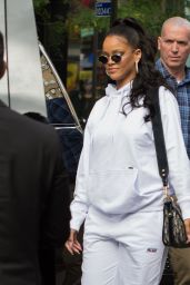 Rihanna in an all White Sweatsuit - Leaving Her Hotel in New York City 10/13/2017