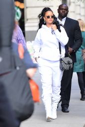 Rihanna in an all White Sweatsuit - Leaving Her Hotel in New York City 10/13/2017