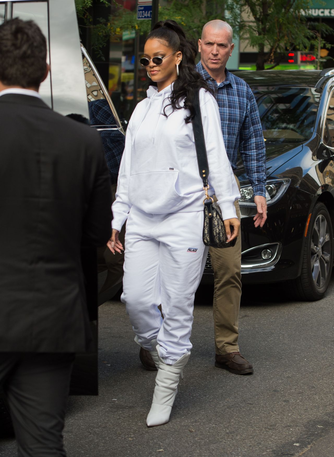 Rihanna in an all White Sweatsuit - Leaving Her Hotel in New York City ...