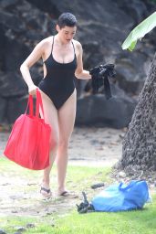 Rose McGowan in Swimsuit on a Beach in Hawaii, October 2017