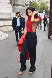 Sara Sampaio - Arriving at the Balmain Fashion Show in Paris 09/28/2017