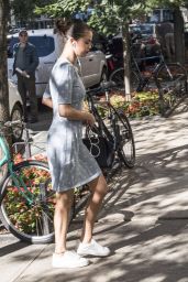 Selena Gomez in Blue Summer Dress in NYC 
