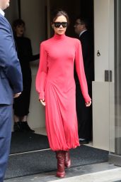 Victoria Beckham Wears Red - Leaves Her Hotel in New York 10/12/2017