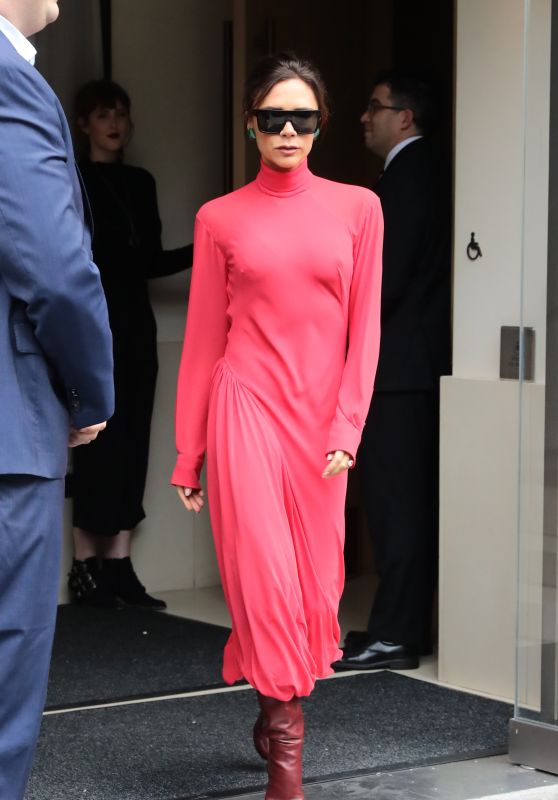 Victoria Beckham Wears Red - Leaves Her Hotel in New York 10/12/2017