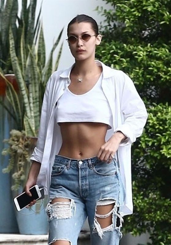 Bella Hadid in Ripped Jeans - Miami 11/27/2017