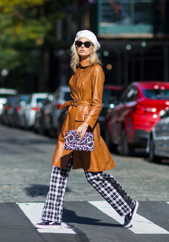 Elsa Hosk in a Gucci Coat and I.AM.GIA Pants With a Chanel Handbag in ...