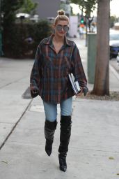 Hailey Baldwin in Denim & Leather Boots - Zinque Cafe in WeHo 11/01/2017