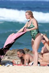 Jorgie Porter in a Green Patterned Swimsuit - Beach in Hawaii 11/06/2017