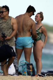 Jorgie Porter in a Green Patterned Swimsuit - Beach in Hawaii 11/06/2017