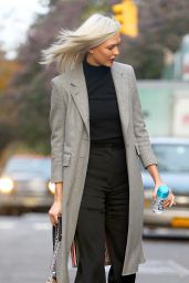 Karlie Kloss Wearing Black Pants and a Light Grey Trench Coat - NYC 11/15/2017