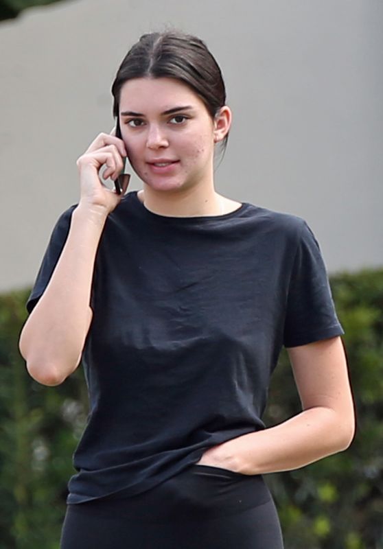 Kendall Jenner in Tights - Outside a Mansion in Miami