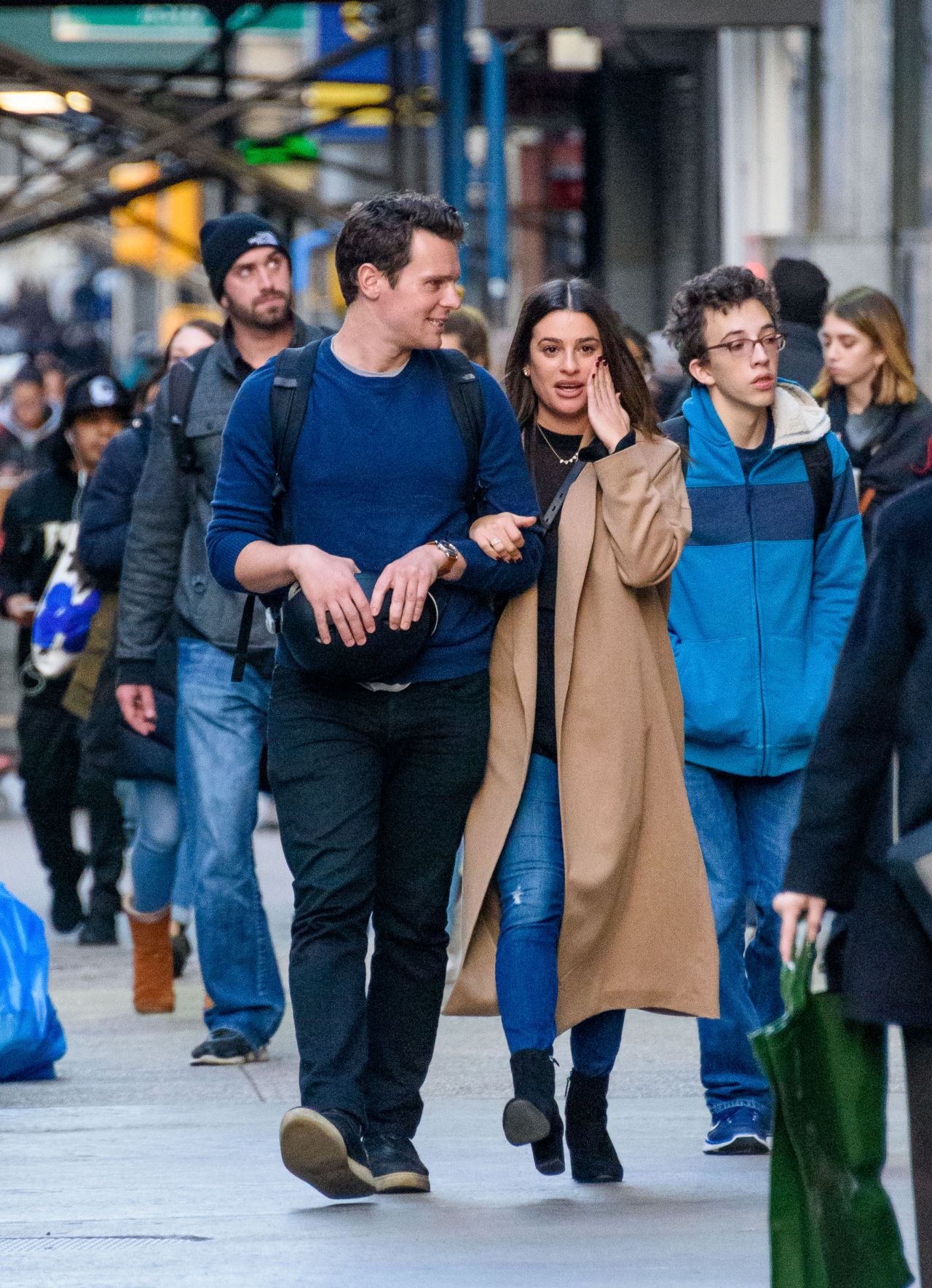 Lea Michele With Her "Glee" Co-Star Jonathan Groff in NYC 11/21/2017