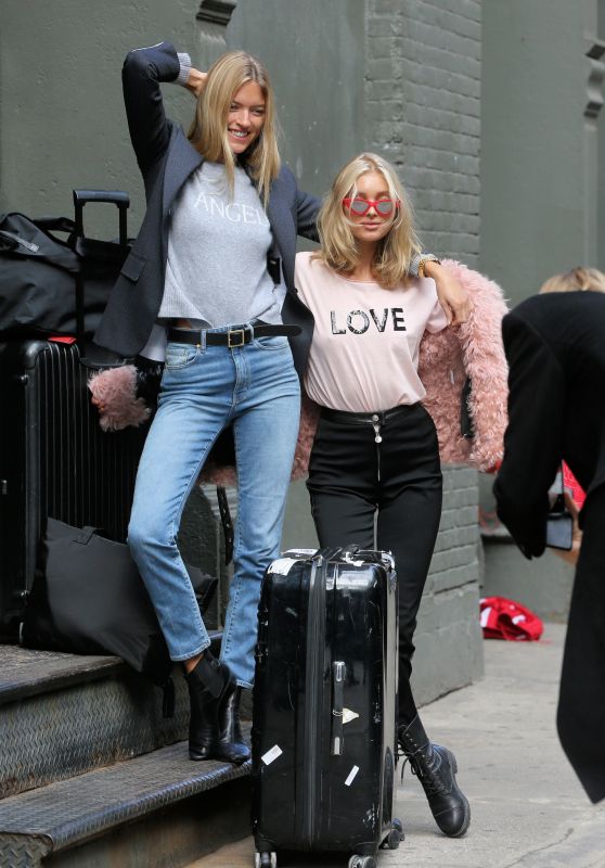 Martha Hunt & Elsa Hosk - Pose With Their Luggage in NYC 11/16/2017