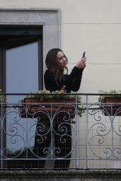 Michelle Hunziker - Poses on a Balcony in Milan 11/13/2017