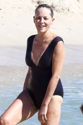 Sharon Stone in Skintight Swimsuit in Miami 11/05/2017