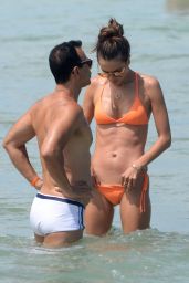Alessandra Ambrosio in a Peach Bikini on the Beach in Rio de Janeiro