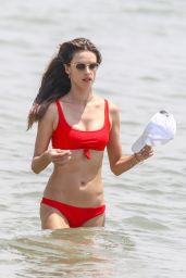 Alessandra Ambrosio in a Red Bikini on the Beach in Florianopolis 12/17/2017