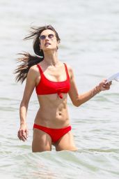 Alessandra Ambrosio in a Red Bikini on the Beach in Florianopolis 12/17/2017