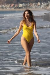 Blanca Blanco in a Bright Yellow Swimsuit on the Beach in Malibu