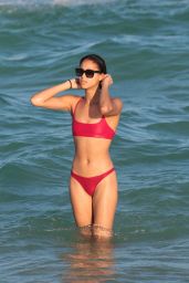 Chantal Monaghan in a Red Bikini at the Beach in Miami 12/16/2017