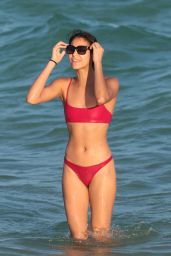 Chantal Monaghan in a Red Bikini at the Beach in Miami 12/16/2017