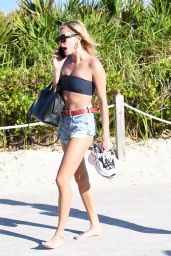 Hailey Baldwin in Bikini Top on the Beach in Miami