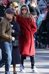 Heidi Klum in a Red Coat - Disneyland in Anaheim 12/21/2017
