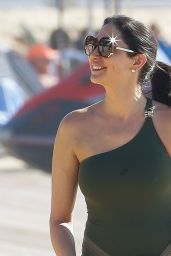 Lauren Silverman in a Green Swimsuit on Holiday in Barbados