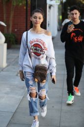 Madison Beer in a Harley-Davidson Sweater and Ripped Jeans Shopping in West Hollywood