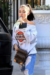 Madison Beer in a Harley-Davidson Sweater and Ripped Jeans Shopping in West Hollywood