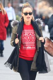 Olivia Wilde in a Red "Impeach" Christmas Sweater - Shopping in Soho, NYC 12/20/2017