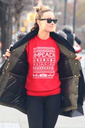 Olivia Wilde in a Red "Impeach" Christmas Sweater - Shopping in Soho, NYC 12/20/2017