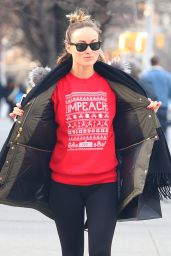 Olivia Wilde in a Red "Impeach" Christmas Sweater - Shopping in Soho, NYC 12/20/2017