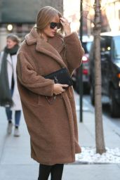 Rosie Huntington-Whitely in Fleece Coat - New York City 12/07/2017