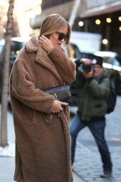 Rosie Huntington-Whitely in Fleece Coat - New York City 12/07/2017